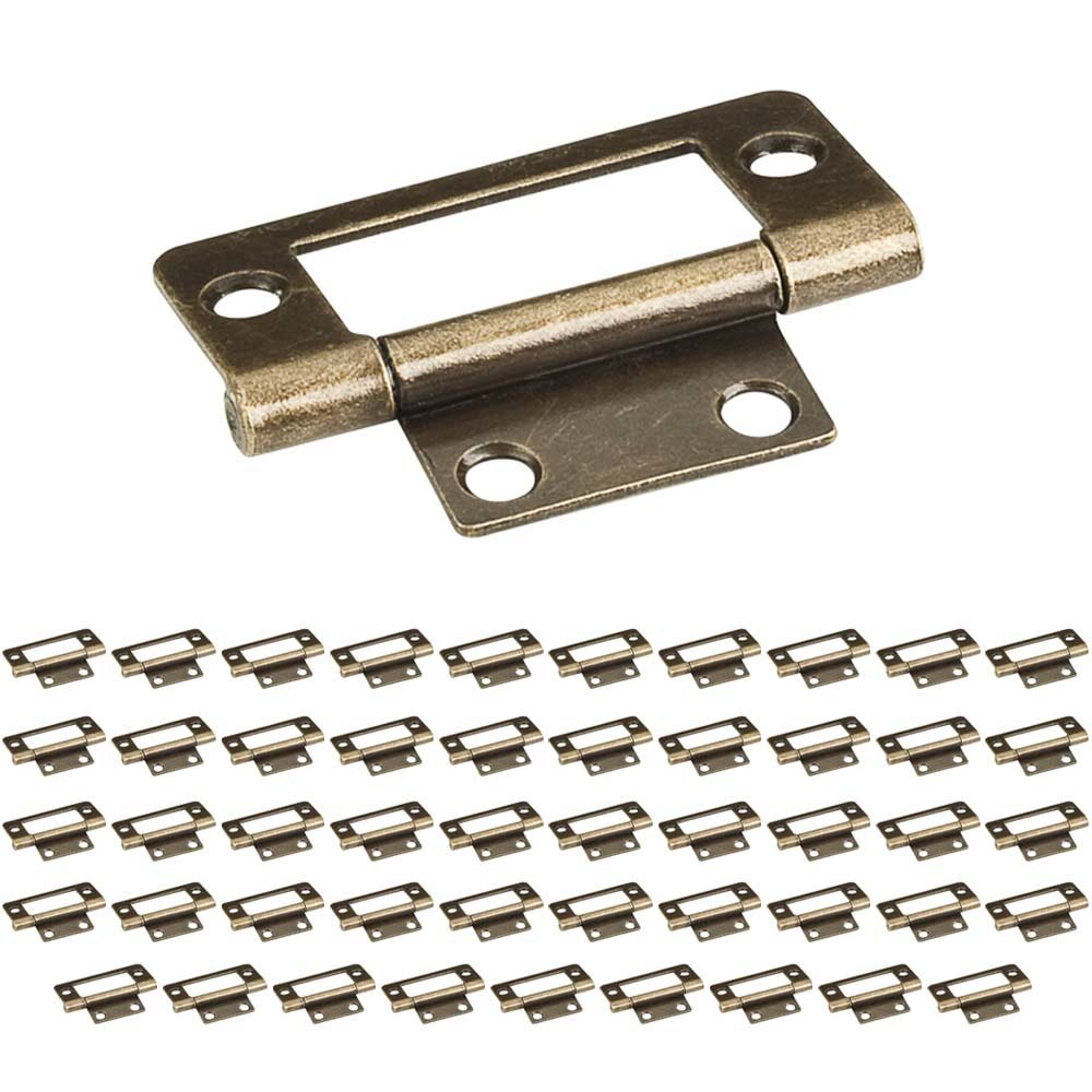 (50 PACK) 2" Fixed Pin Flat Back Non-mortise Hinge in Brushed Antique Brass