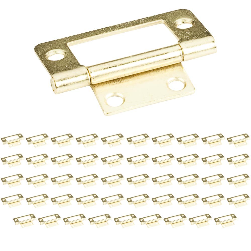 (50 PACK) 2" Fixed Pin Flat Back Non-mortise Hinge in Polished Brass
