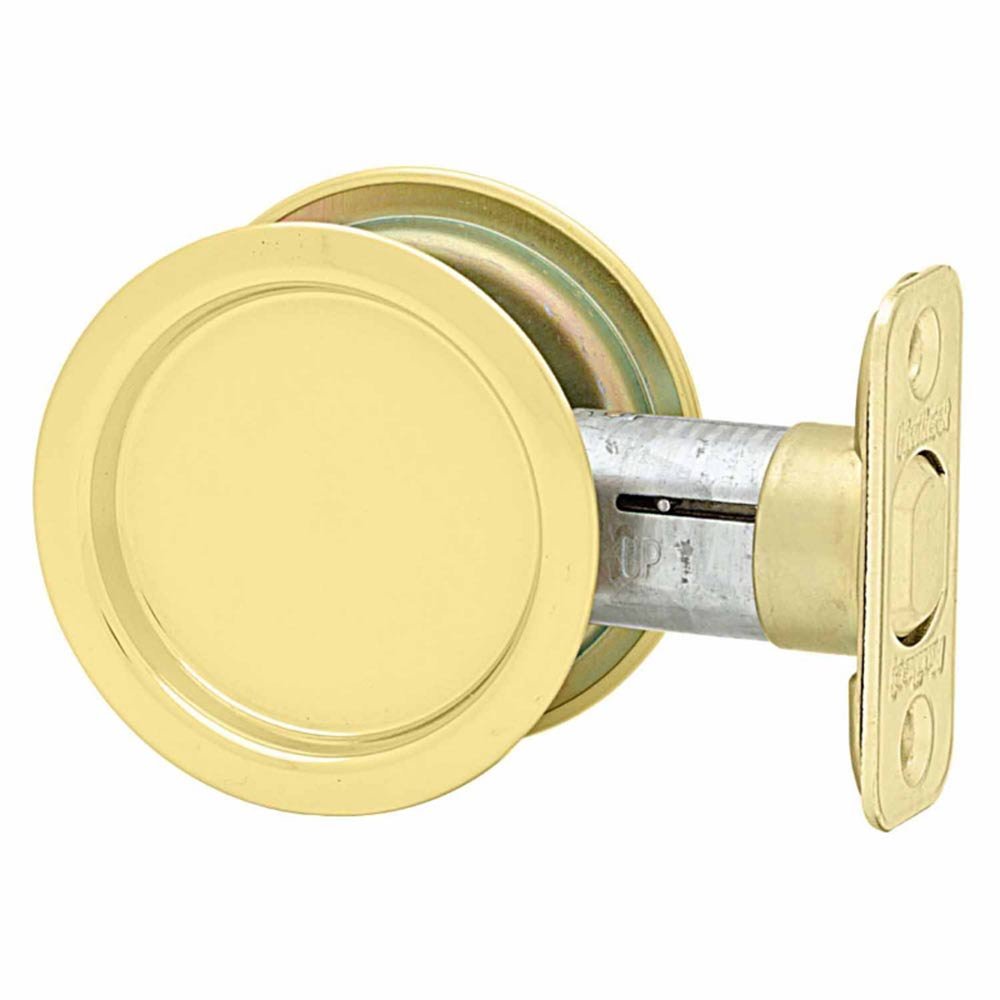 Pocket Door Locks Round Passage Pocket Door Lock in Bright Brass