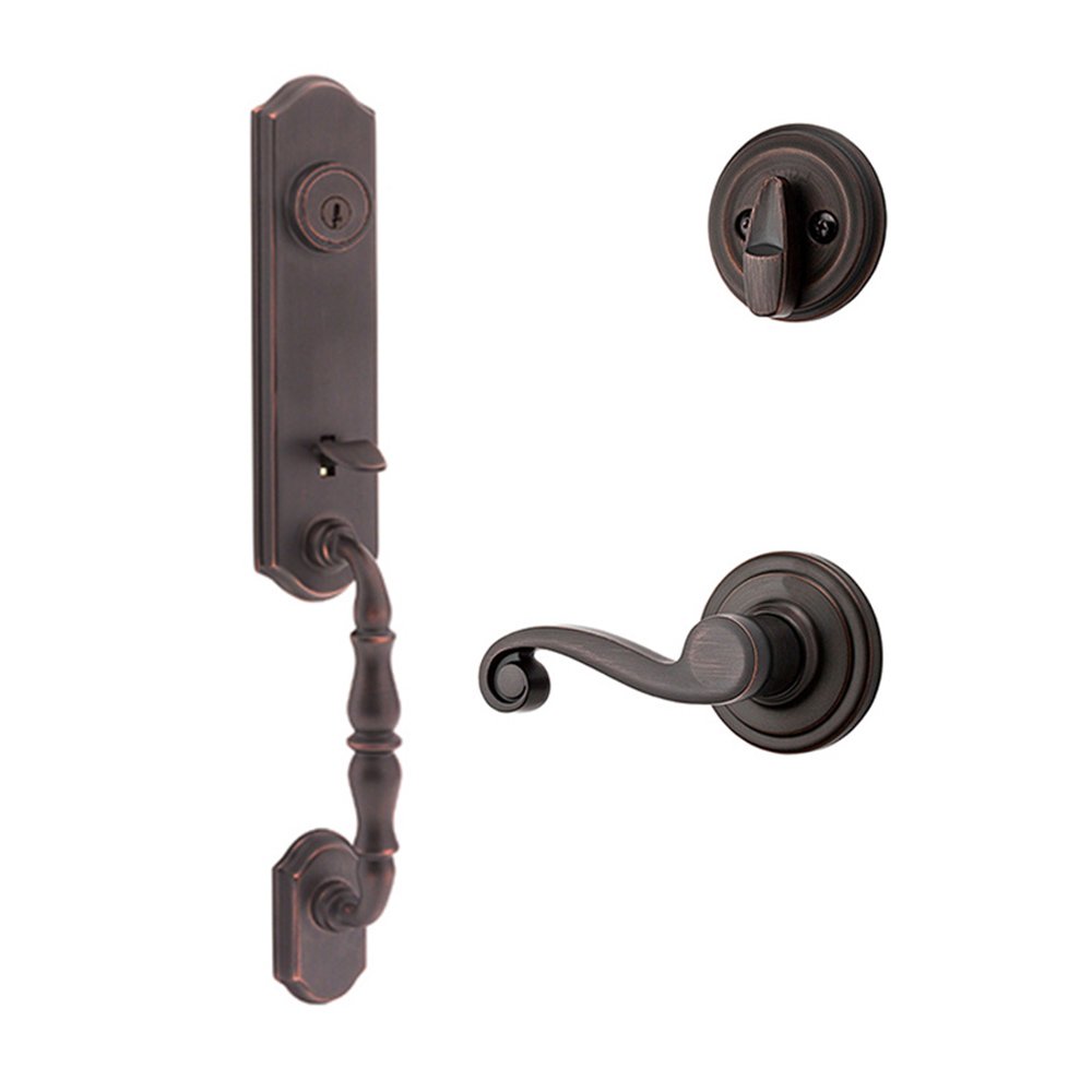 Amherst Single Cylinder Handleset with Lido Interior Active Handleset Trim Left Hand Door Lever & Single Cylinder Deadbolt In Venetian Bronze