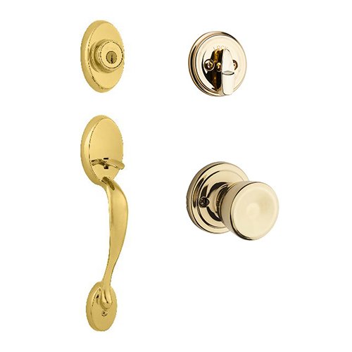 Chelsea Single Cylinder Handleset In Abbey Interior Active Handleset Trim & Single Cylinder Deadbolt In Bright Brass
