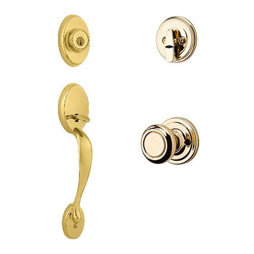 Chelsea Single Cylinder Handleset In Cameron Interior Active Handleset Trim & Single Cylinder Deadbolt In Bright Brass