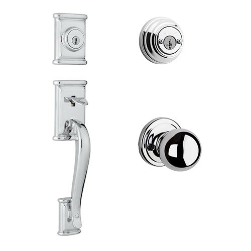 Ashfield Double Cylinder Handleset In Circa Interior Active Handleset Trim & Double Cylinder Deadbolt In Bright Chrome