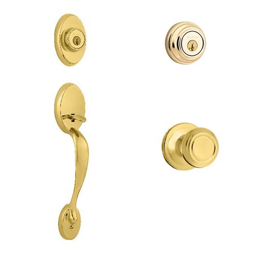 Chelsea Double Cylinder Handleset In Cameron Interior Active Handleset Trim & Double Cylinder Deadbolt In Bright Brass