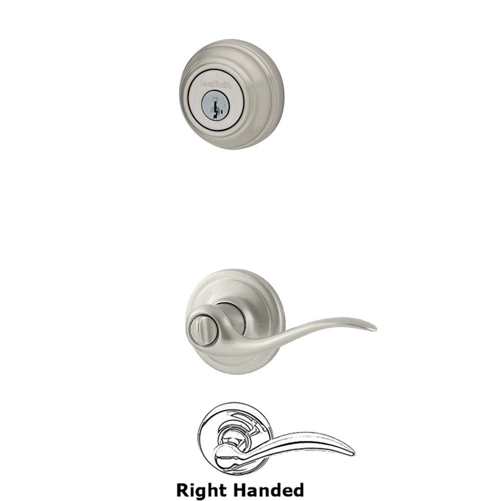 Tustin Interior Active Handleset Trim Right Hand Door Lever & Double Cylinder Deadbolt in Satin Nickel