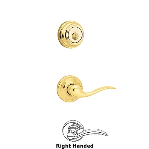 Tustin Interior Active Handleset Trim Right Hand Door Lever & Double Cylinder Deadbolt in Bright Brass
