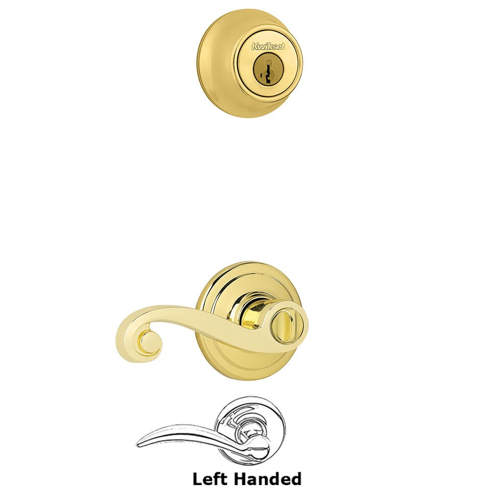 Lido Interior Active Handleset Trim Left Hand Door Lever & Double Cylinder Deadbolt in Bright Brass