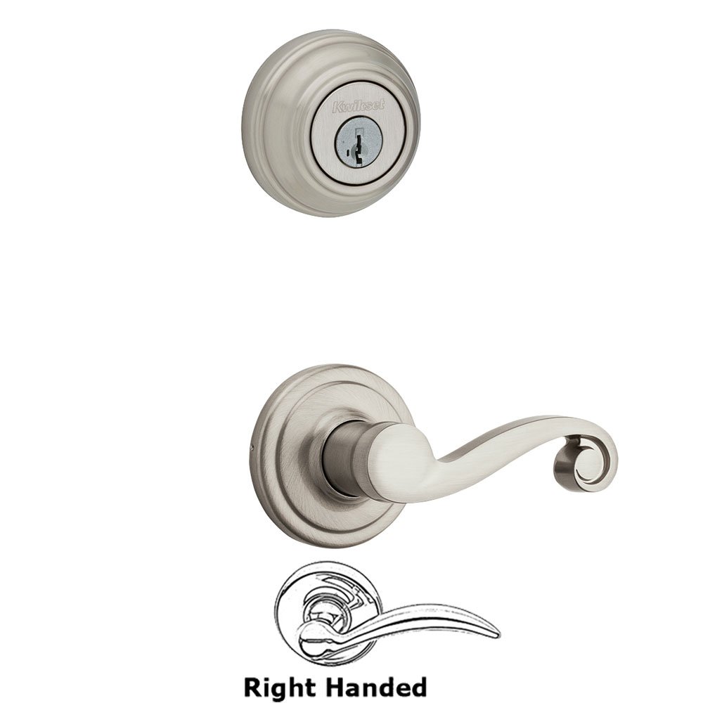 Lido Interior Active Handleset Trim Right Hand Door Lever & Double Cylinder Deadbolt in Satin Nickel