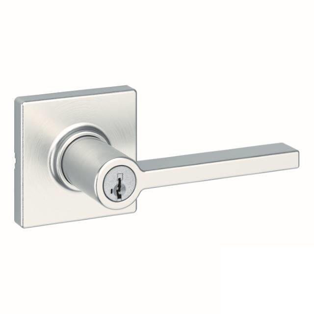 Entry Casey Lever with Square Rose in Satin Nickel