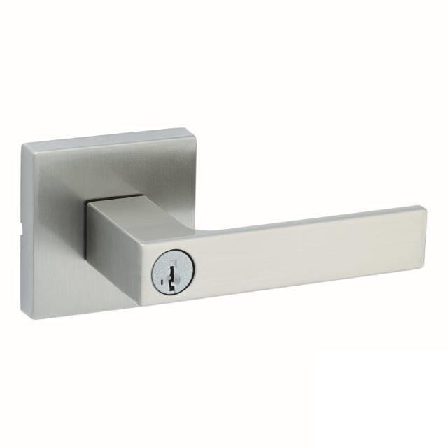 Entry Singapore Lever with Square Rose in Satin Nickel