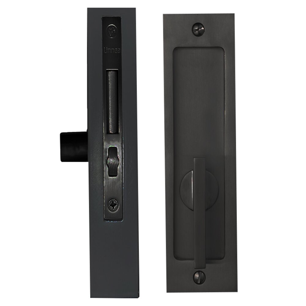 6 5/16" Rectangular Privacy Pocket Door Lock with ADA Turn Piece and Emergency Release in Satin Black