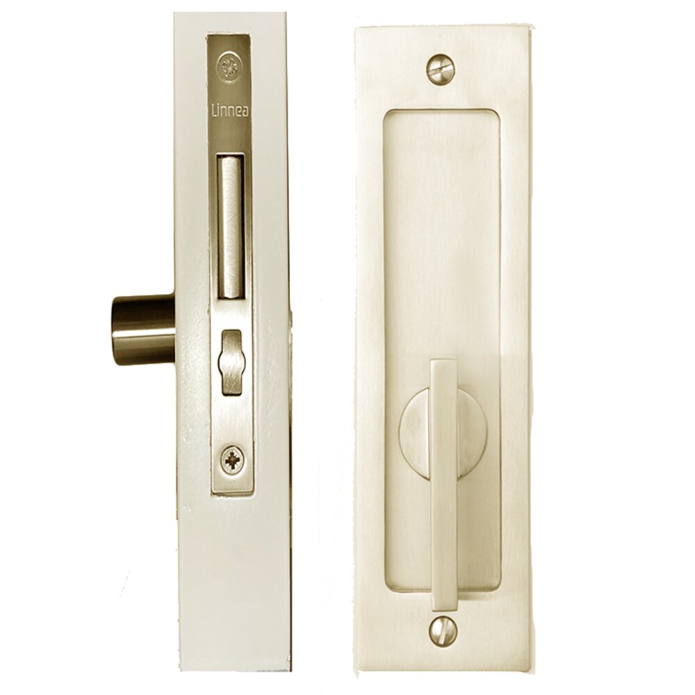 6 5/16" Rectangular Privacy Pocket Door Lock with ADA Turn Piece and Emergency Release in Satin Brass