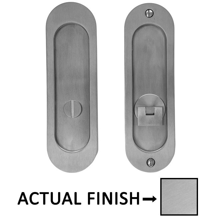 6 5/16" Oval Privacy Pocket Door Lock with Drop Pull Turn Piece in Satin Stainless Steel