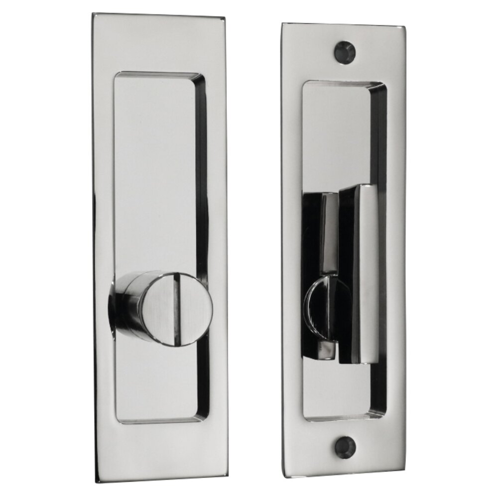 6 5/16" Rectangular Privacy Pocket Door Lock with ADA Turn Piece and Emergency Release in Polished Stainless Steel