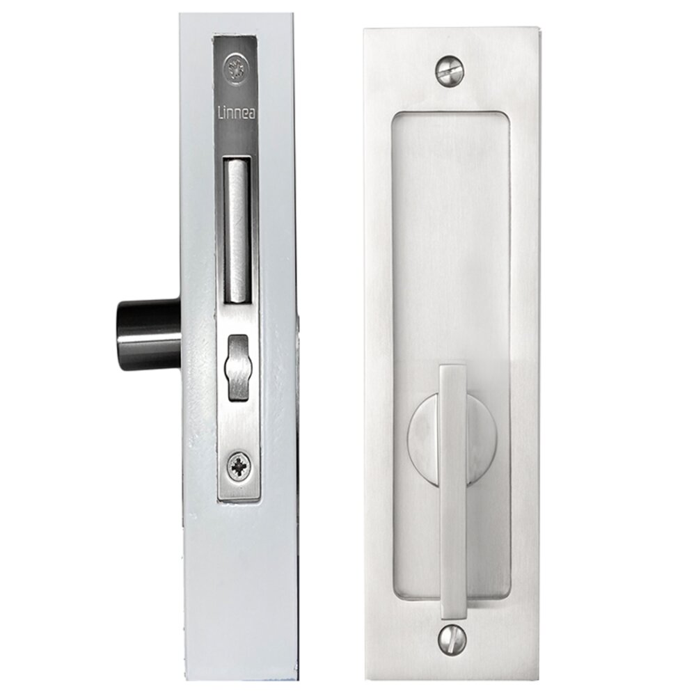 6 5/16" Rectangular Privacy Pocket Door Lock with ADA Turn Piece and Emergency Release in Satin Stainless Steel