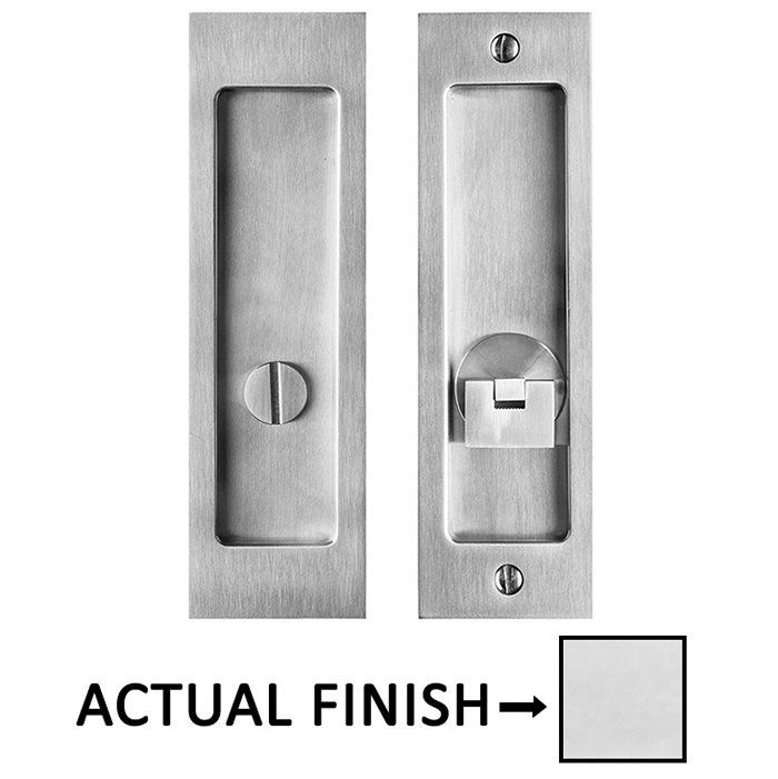 6 5/16" Rectangular Privacy Pocket Door Lock with Drop Pull Turn Piece in Polished Stainless Steel