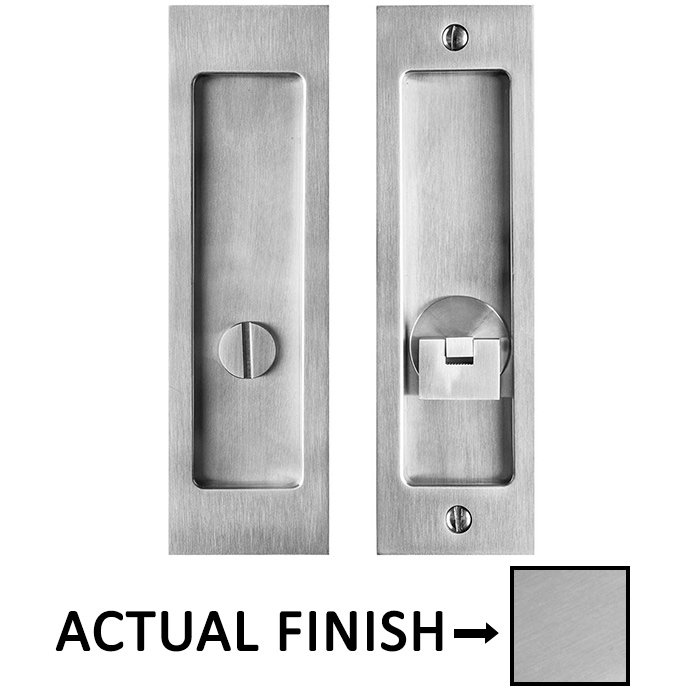 6 5/16" Rectangular Privacy Pocket Door Lock with Drop Pull Turn Piece in Satin Stainless Steel