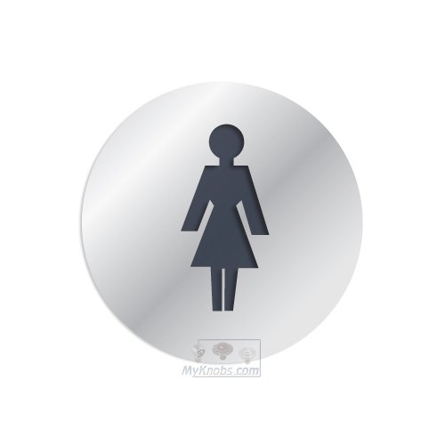 3" Diameter Ladies Bathroom Sign in Polished Stainless Steel