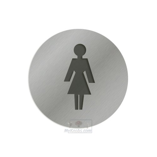 3" Diameter Ladies Bathroom Sign in Satin Stainless Steel