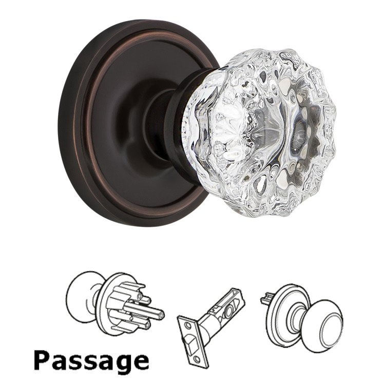 Complete Passage Set - Classic Rosette with Crystal Glass Door Knob in Timeless Bronze