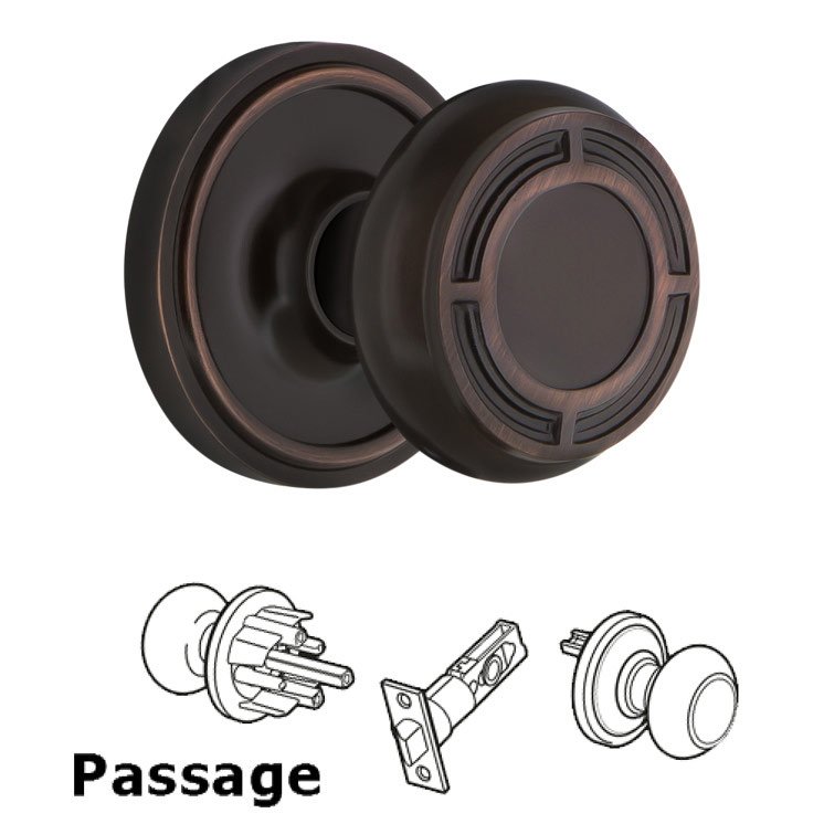 Complete Passage Set - Classic Rosette with Mission Door Knob in Timeless Bronze