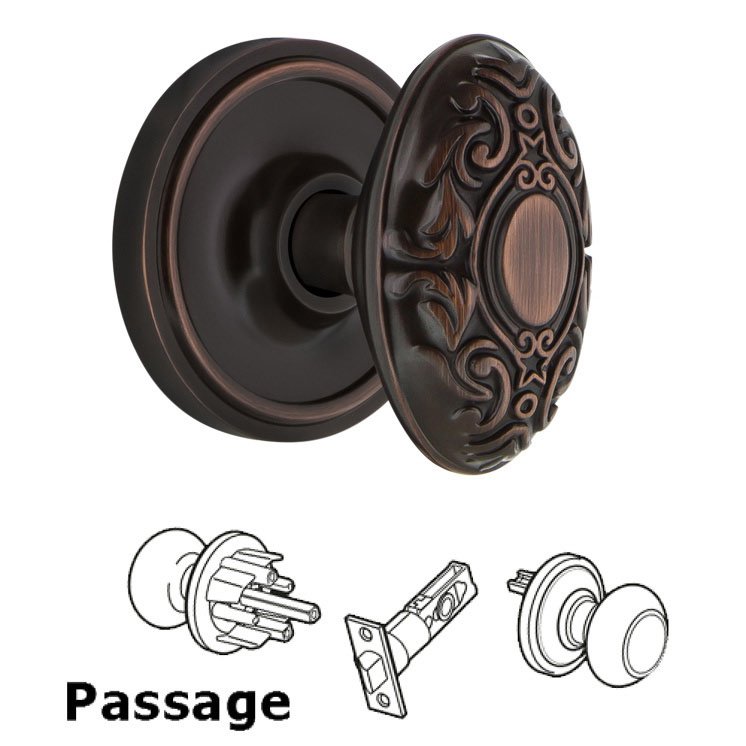 Complete Passage Set - Classic Rosette with Victorian Door Knob in Timeless Bronze