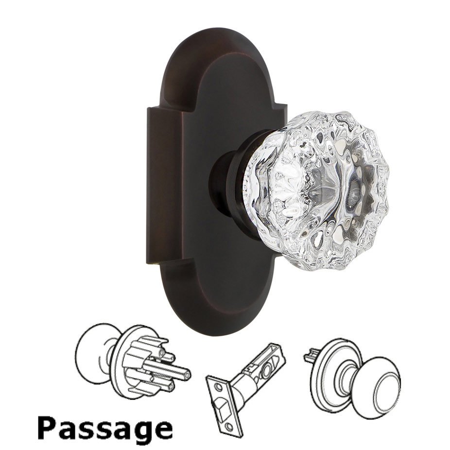 Complete Passage Set - Cottage Plate with Crystal Glass Door Knob in Timeless Bronze