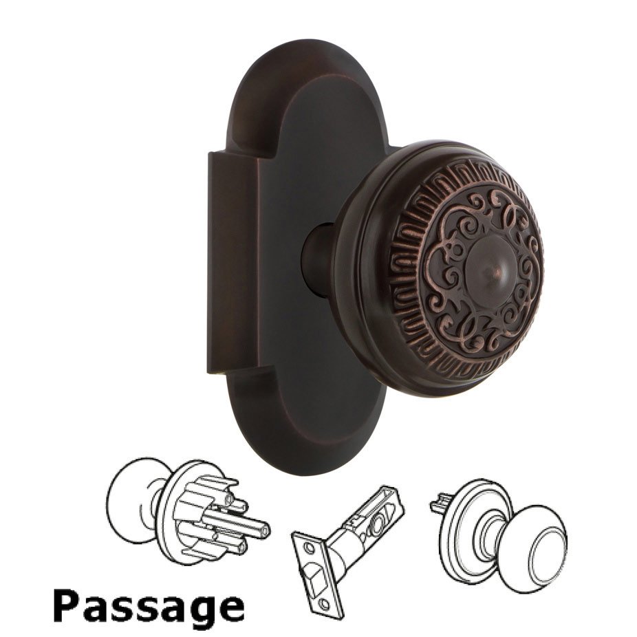 Complete Passage Set - Cottage Plate with Egg & Dart Door Knob in Timeless Bronze