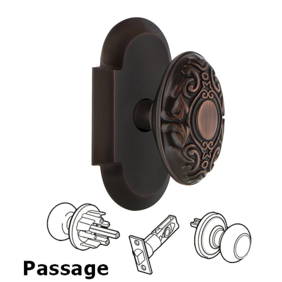 Complete Passage Set - Cottage Plate with Victorian Door Knob in Timeless Bronze