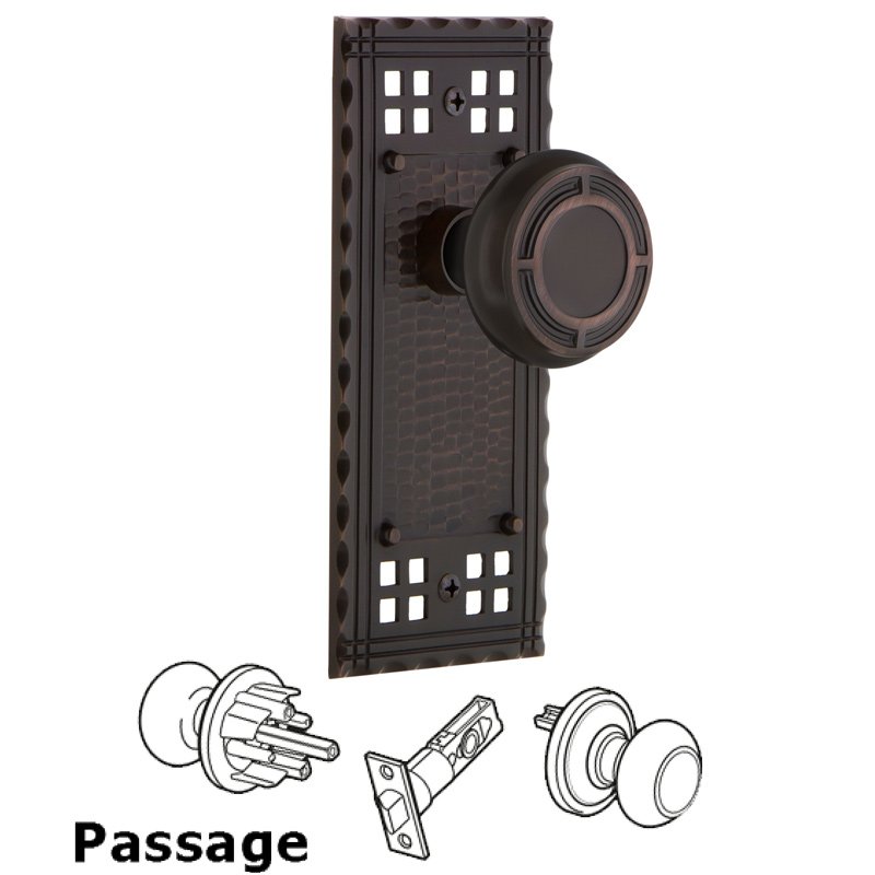 Passage Craftsman Plate with Mission Door Knob in Timeless Bronze