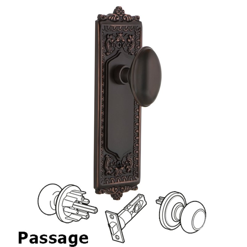 Passage Egg & Dart Plate with Homestead Door Knob in Timeless Bronze
