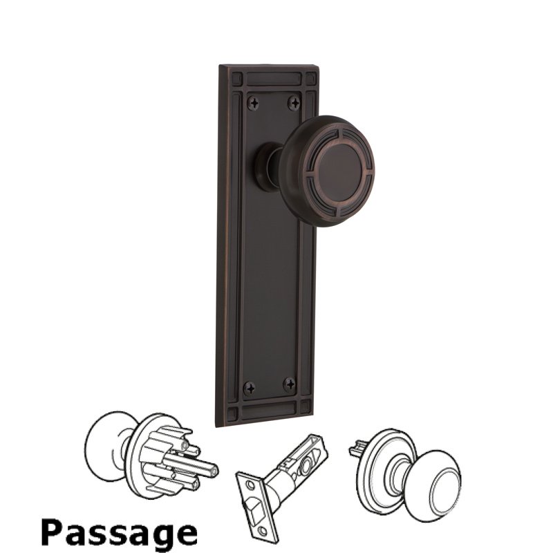 Passage Mission Plate with Mission Door Knob in Timeless Bronze