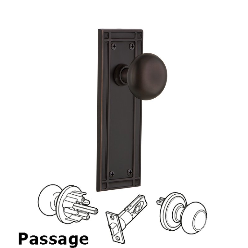 Passage Mission Plate with New York Door Knob in Timeless Bronze