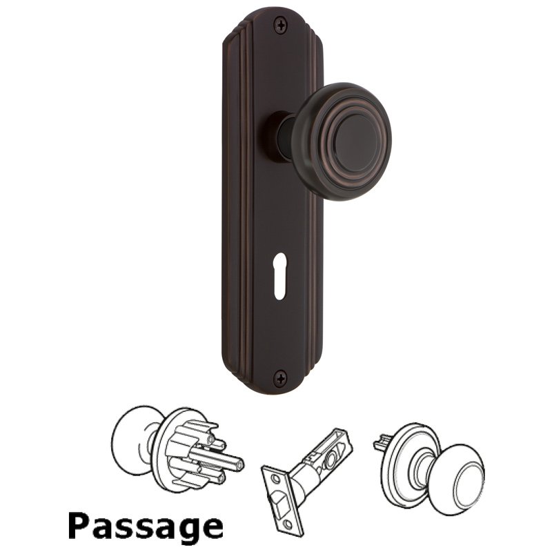 Passage Deco Plate with Keyhole and Deco Door Knob in Timeless Bronze