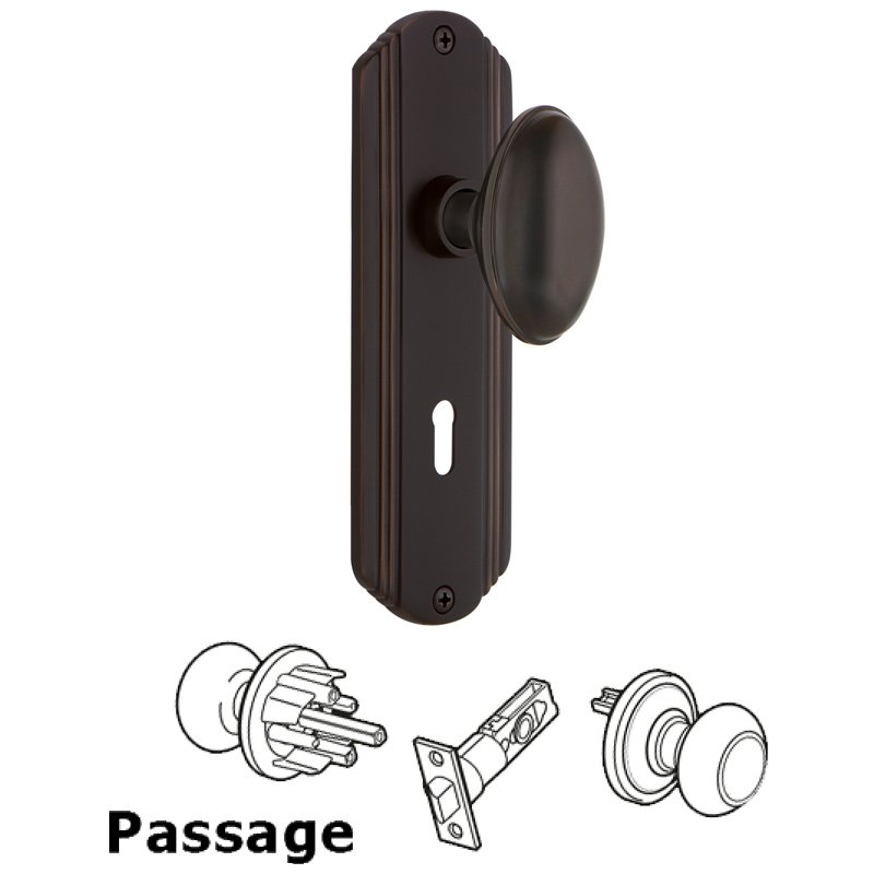 Passage Deco Plate with Keyhole and Homestead Door Knob in Timeless Bronze