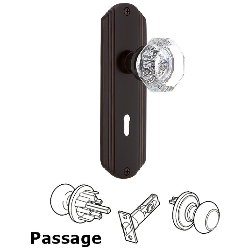 Complete Passage Set with Keyhole - Deco Plate with Waldorf Door Knob in Timeless Bronze