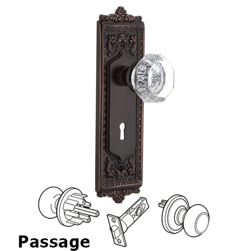 Complete Passage Set with Keyhole - Egg & Dart Plate with Waldorf Door Knob in Timeless Bronze