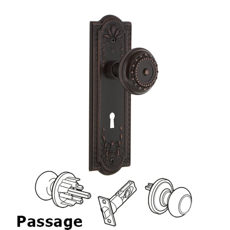 Complete Passage Set with Keyhole - Meadows Plate with Meadows Door Knob in Timeless Bronze