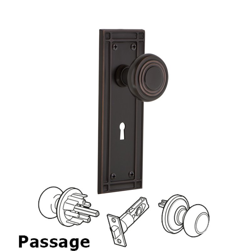 Complete Passage Set with Keyhole - Mission Plate with Deco Door Knob in Timeless Bronze
