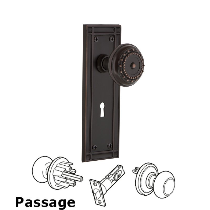 Complete Passage Set with Keyhole - Mission Plate with Meadows Door Knob in Timeless Bronze
