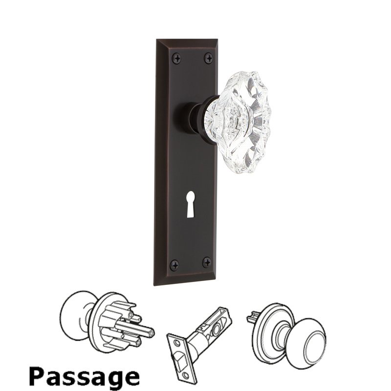 Complete Passage Set with Keyhole - New York Plate with Chateau Door Knob in Timeless Bronze