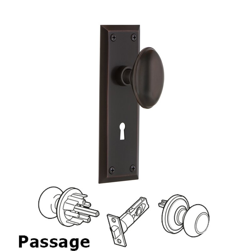 Complete Passage Set with Keyhole - New York Plate with Homestead Door Knob in Timeless Bronze