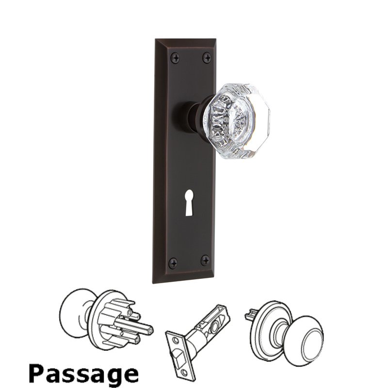 Passage New York Plate with Keyhole and Waldorf Door Knob in Timeless Bronze