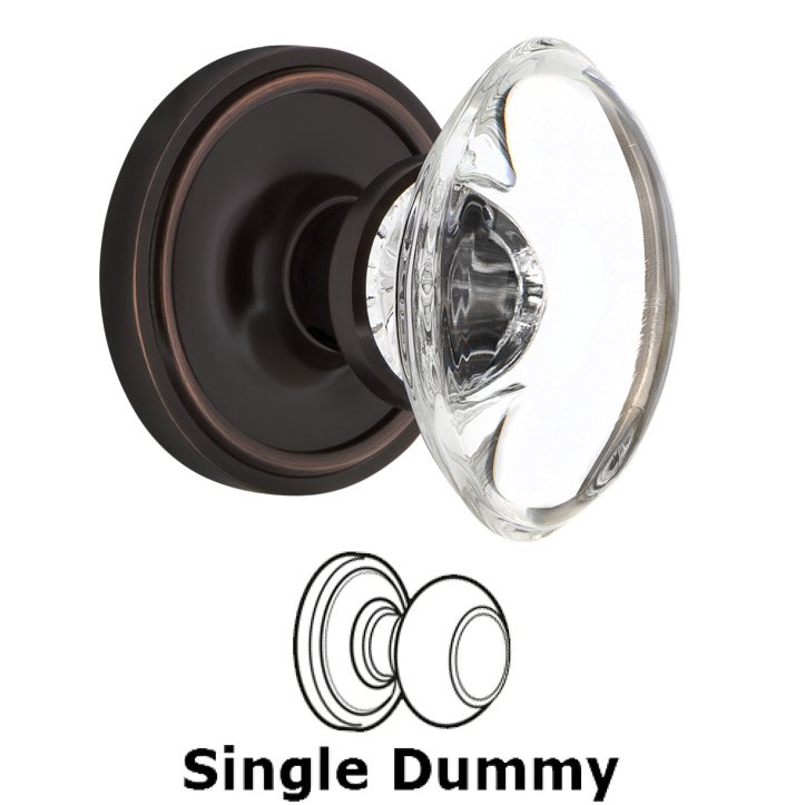 Single Dummy Classic Rosette with Oval Clear Crystal Glass Door Knob in Timeless Bronze
