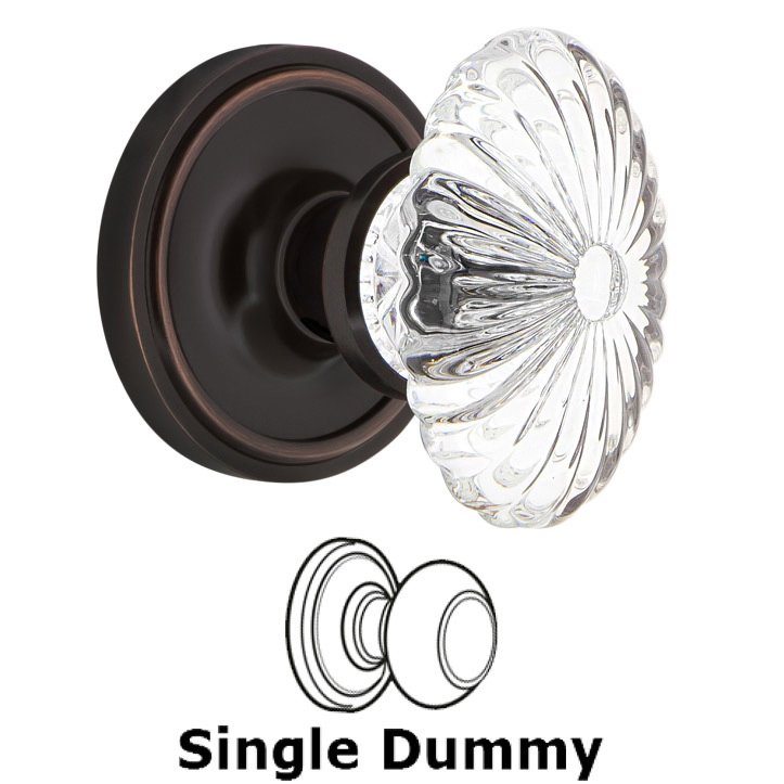 Single Dummy Classic Rosette with Oval Fluted Crystal Glass Door Knob in Timeless Bronze