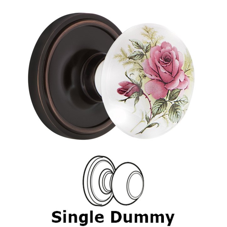 Single Dummy Classic Rosette with White Rose Porcelain Door Knob in Timeless Bronze