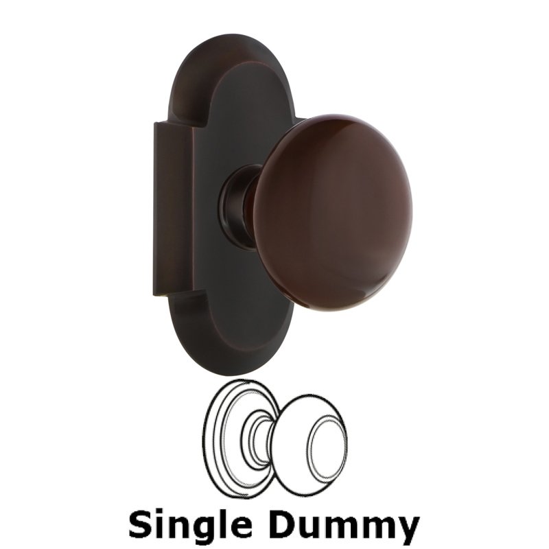 Single Dummy - Cottage Plate with Brown Porcelain Door Knob in Timeless Bronze
