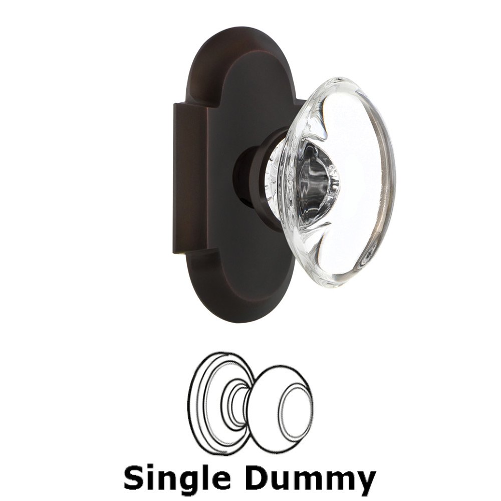 Single Dummy - Cottage Plate with Oval Clear Crystal Glass Door Knob in Timeless Bronze