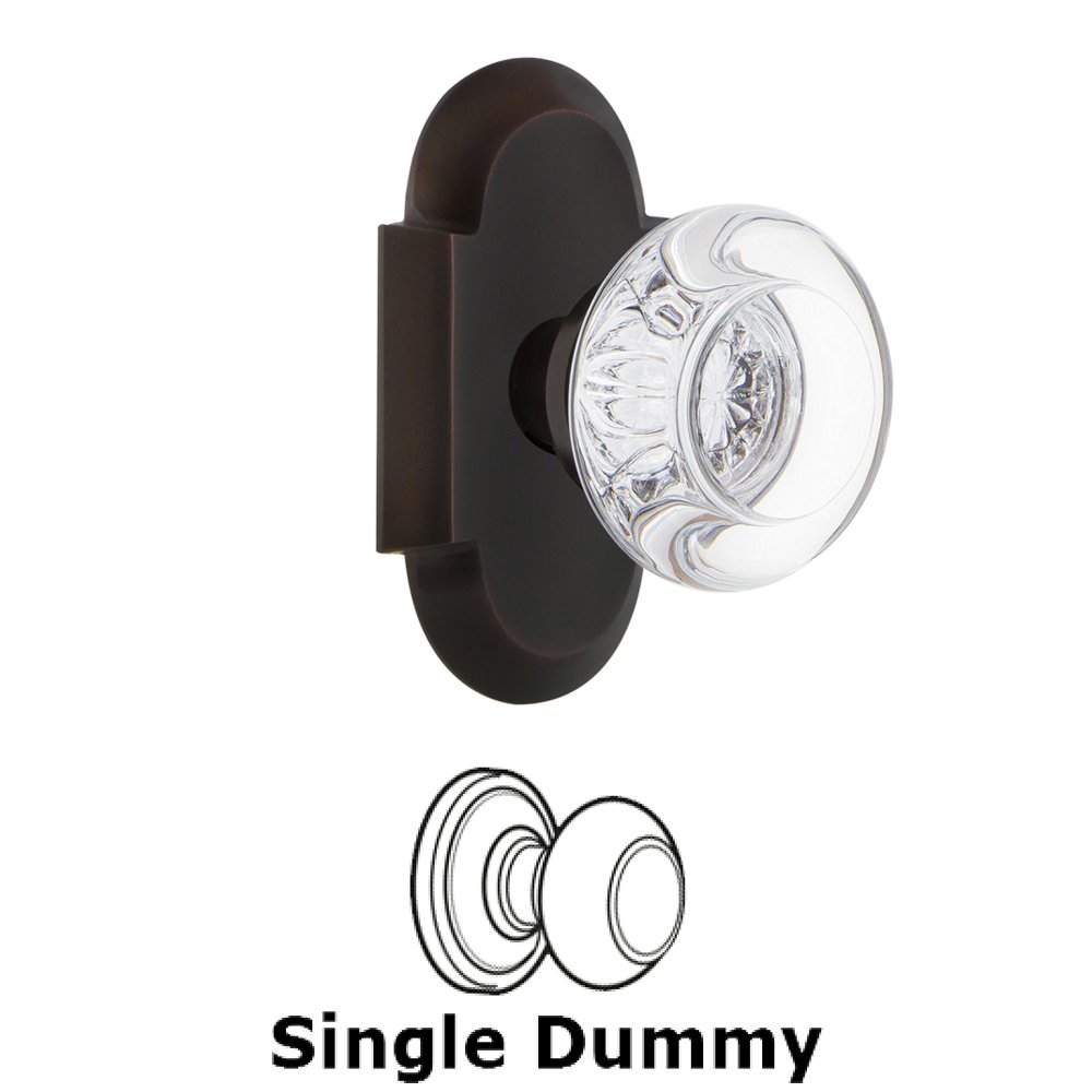 Single Dummy - Cottage Plate with Round Clear Crystal Glass Door Knob in Timeless Bronze
