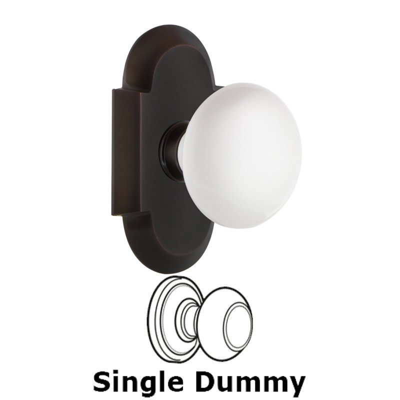 Single Dummy - Cottage Plate with White Porcelain Door Knob in Timeless Bronze